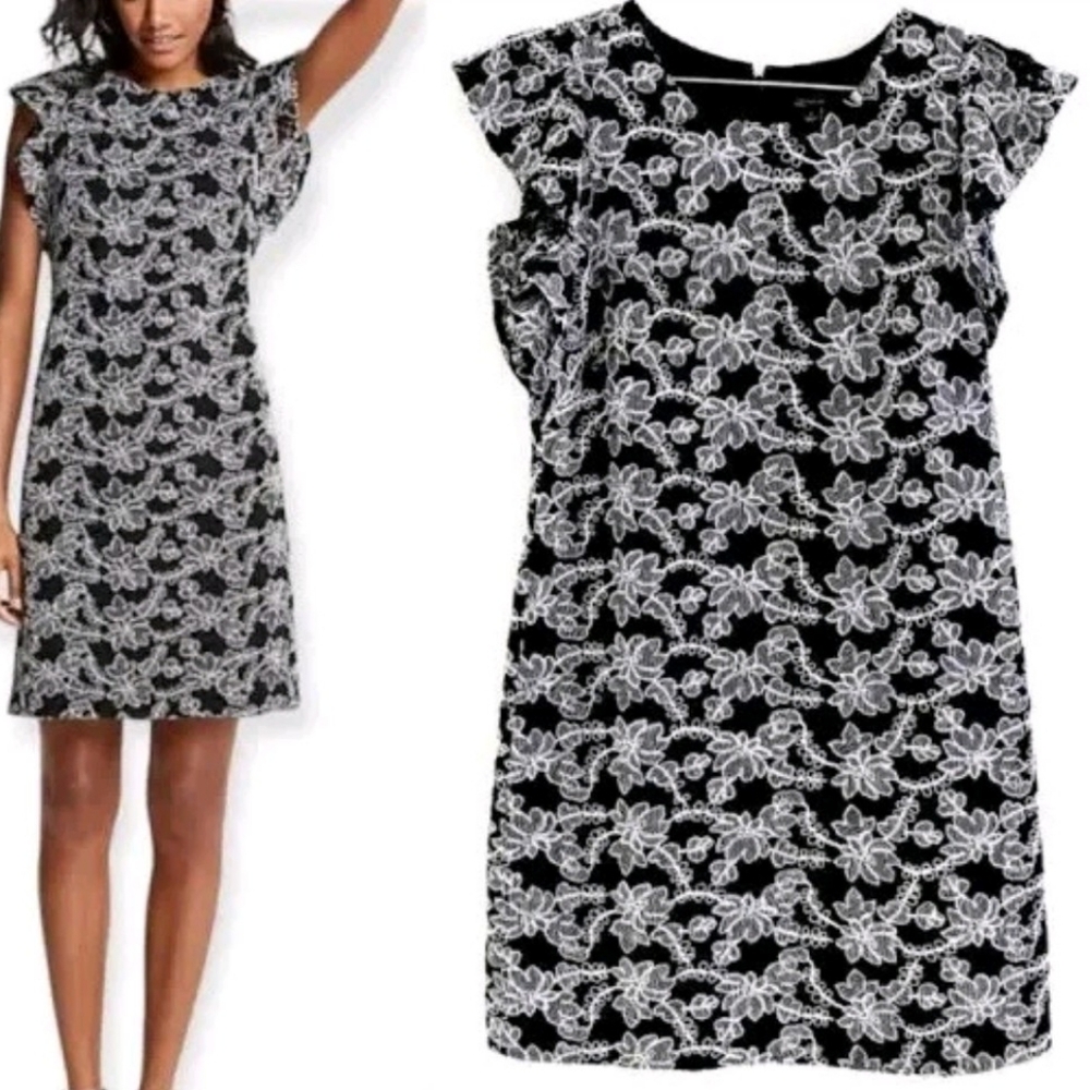 NWT Ann Taylor Black Contrast Lace Shift Dress Size 10